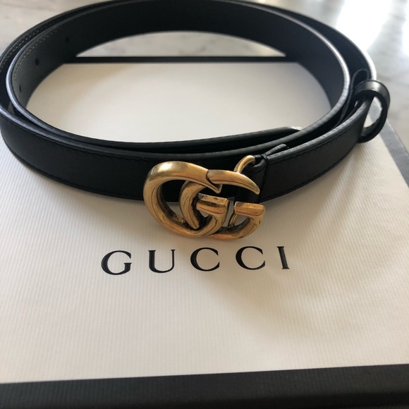 Gucci Black Leather Belt with Gold Double G Buckle - Size 85-34 - Picture 1 of 5